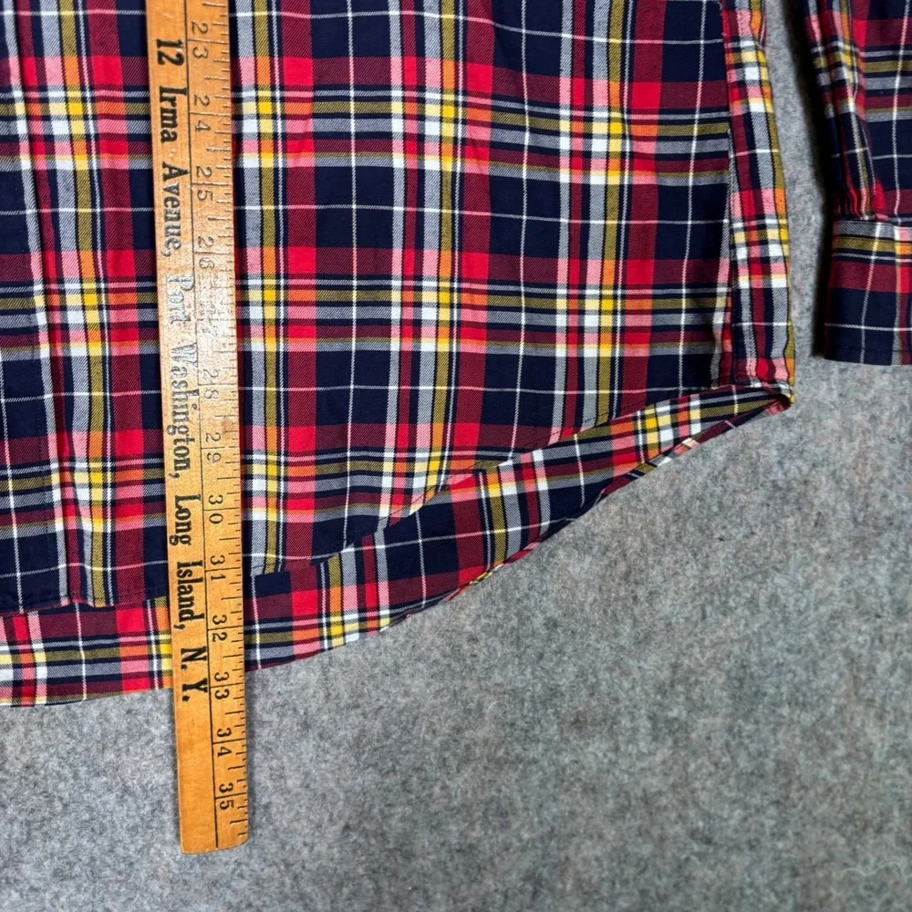 Brooks Brothers Button Down Shirt Mens XL Red Plaid Slim Fit Cotton Polo Shirt
